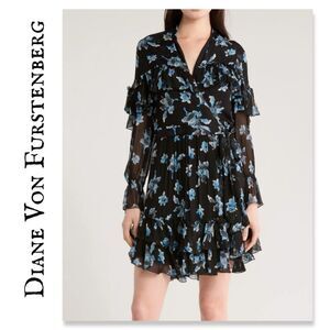 NWT Diane Von Furstenberg Martina Long Sleeve Ruffle Wrap Dress